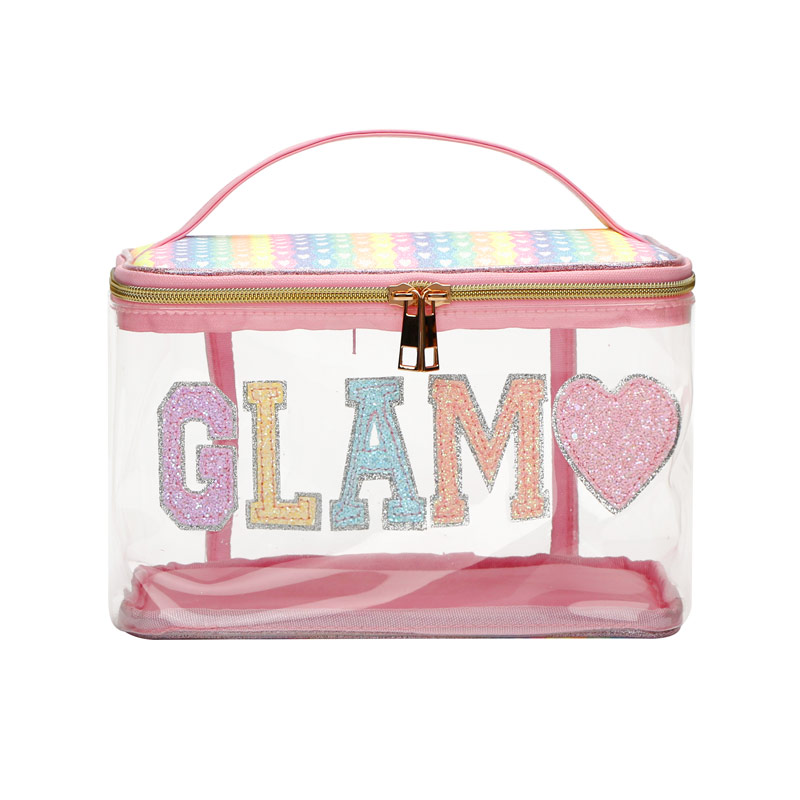 Clear Round Toiletry Bag With Glitter Patch