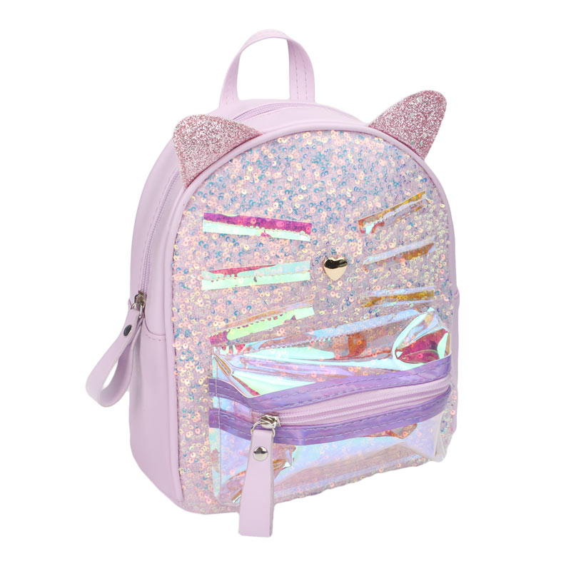 PU Sequins Cat School Backpack for Girls