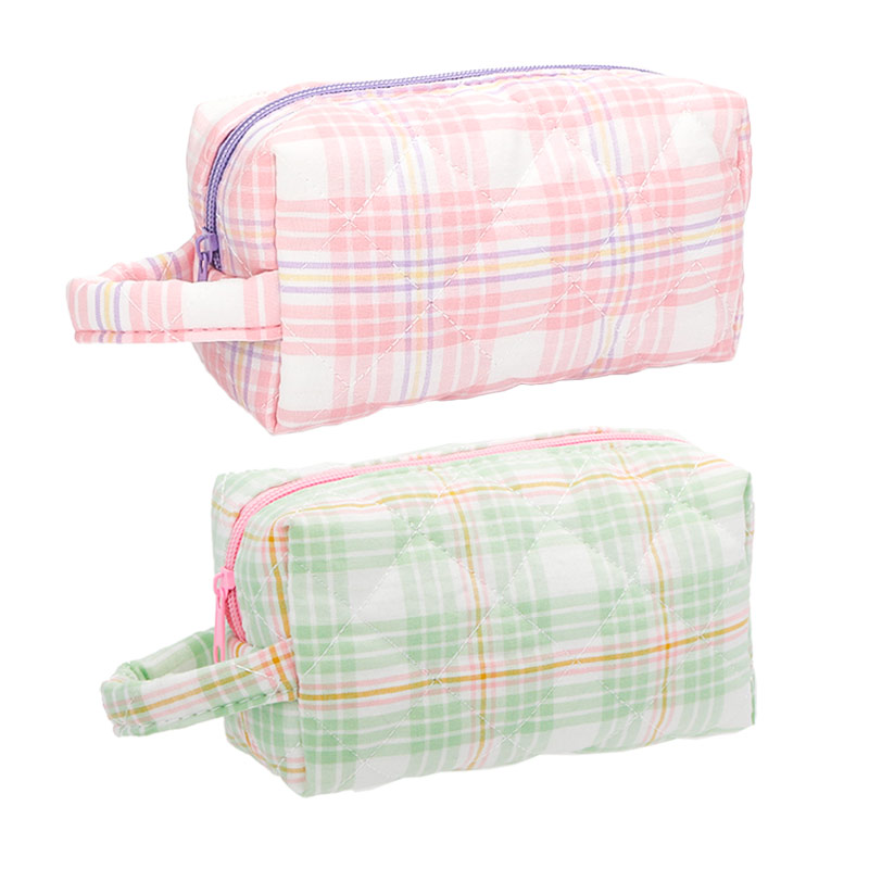 Checkered Pattern Makeup Bag with Handle