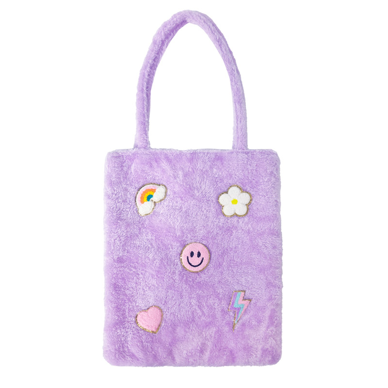 Plush Tote Bag with Cute Patches